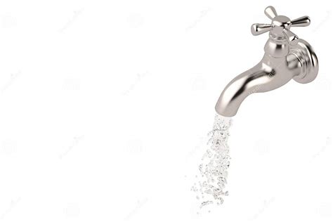 Chrome Tap With A Water Stream Isolated On White 3d Illustration Stock