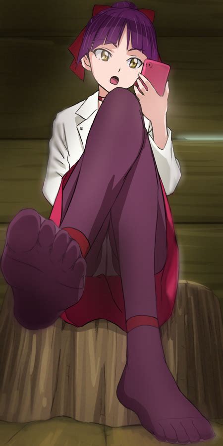 Safebooru 1girl Cellphone Crossed Legs Feet Gegege No Kitarou Hair