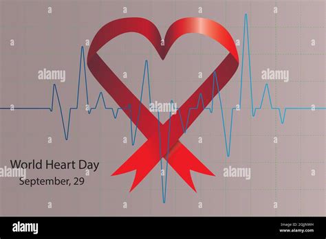 Red Ribbon In A Heart Shape With Heart Beat Trace Graph World Heart