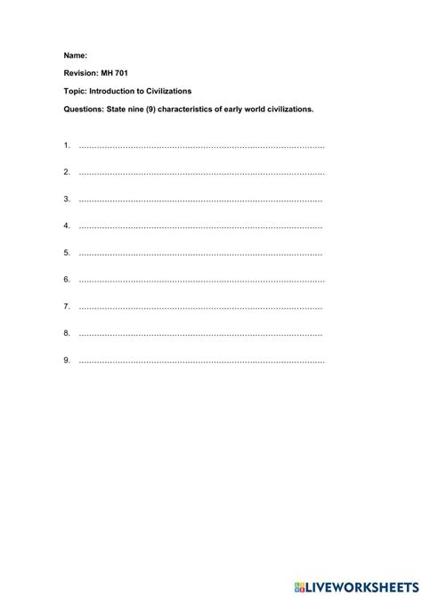 Introduction To Civilizations Worksheet Live Worksheets