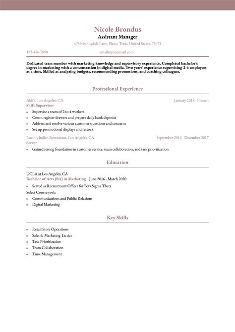 Assistant Manager Resume Examples And Templates For 2024