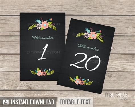 Chalkboard Floral Table Numbers PRINTABLE Wedding Decor - My Party Design