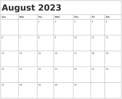 August 2023 Calendar Template