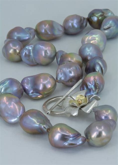 Baroque Pearl Necklace Hand Knotted Large Gray Baroque Etsy Baroque