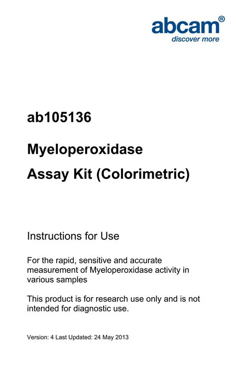 Ab105136 Myeloperoxidase Assay Kit Colorimetric Abcam