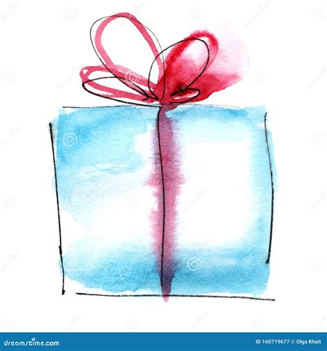 Elemento GrÃfico De Color De Agua Caja De Regalo Azul Claro Con Un