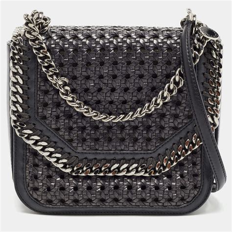 Stella Mccartney Black Woven Faux Leather Falabella Box Shoulder Bag