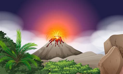 Nature scene with volcano eruption 301249 Vector Art at Vecteezy