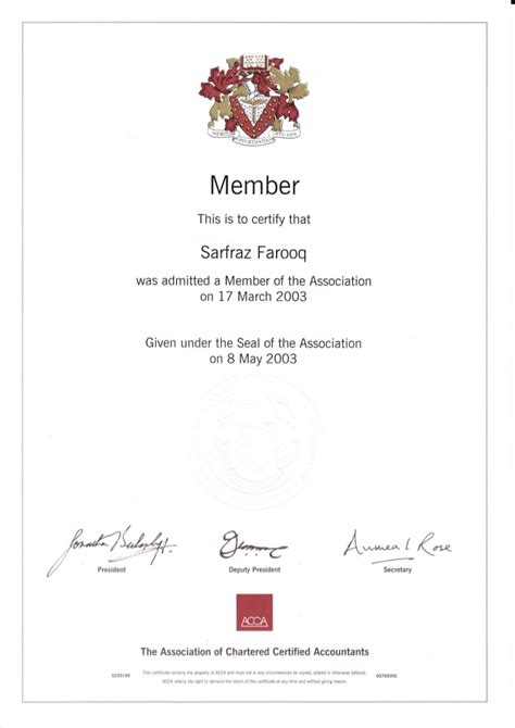 Acca Membership Certificate Certificate Templates Certificate Design