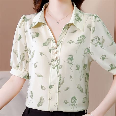 Summer Womens Short Sleeved Shirt Fashionable Temperament Printed