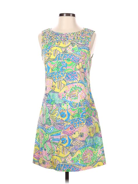 Lilly Pulitzer 100 Cotton Floral Multi Color Blue Casual Dress Size 2