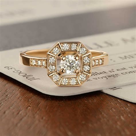 Art Déco Rond 4 mm Yellow Gold Diamond Ring Gemmyo