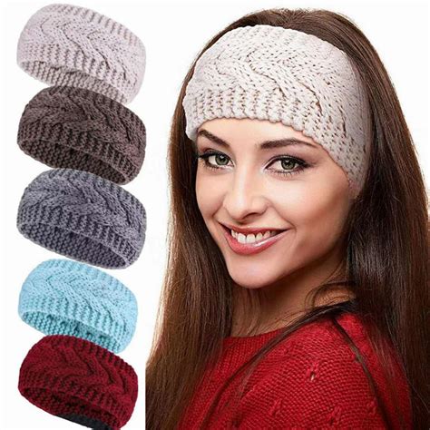 Cheap Winter Wide Headbands For Women Cable Knitted Warm Turban