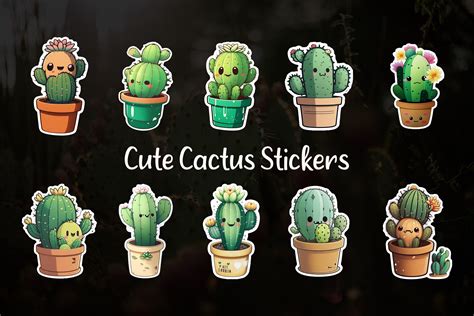 Cute Cactus Stickers Bundle Graphic by sportspsd99 · Creative Fabrica