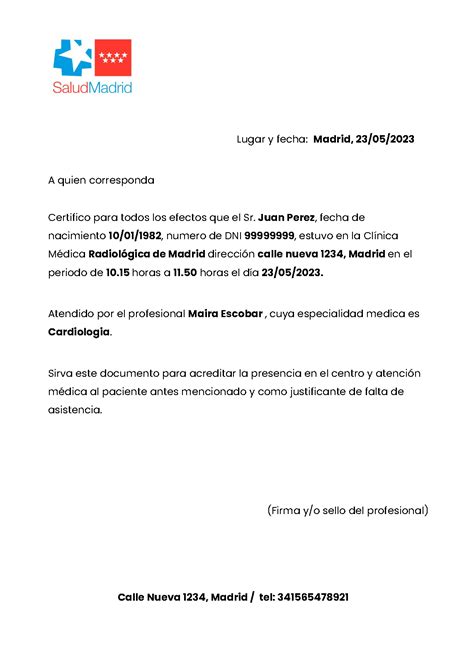 Justificante Médico de Madriden PDF y gratis