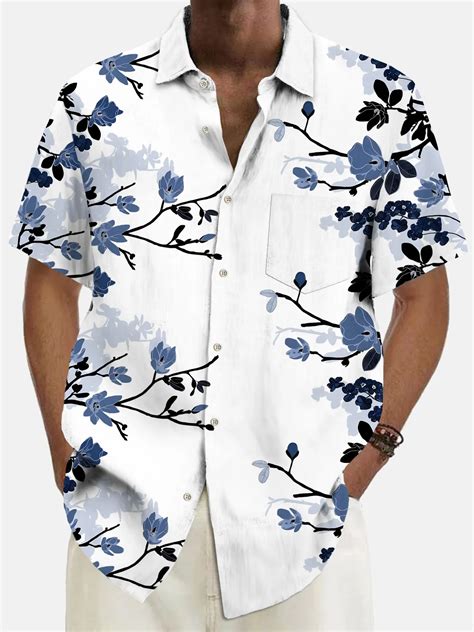 Royaura Beach Vacation Men S Hawaiian Shirt Botanical Floral Print