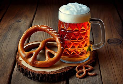 Cerveja E Pretzel No Fundo De Madeira Oktoberfest Generate Ai Foto