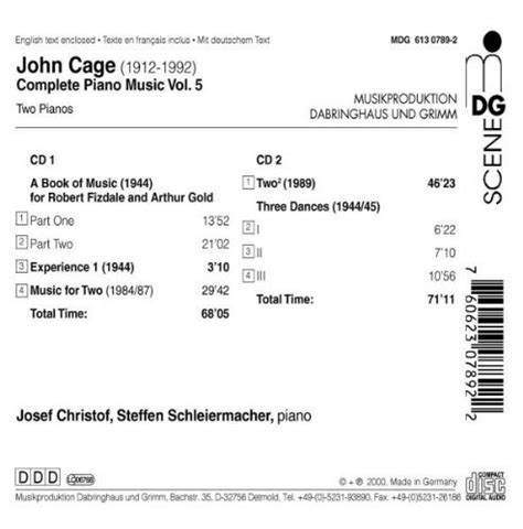 Josef Christof Steffen Schleiermacher John Cage Complete Piano