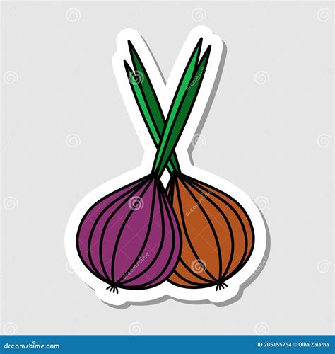 Vector Onion Sticker In Cartoon Style Isolated Vegetable With Shadow