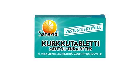 Sana sol Mentoli Eukalyptus sokeriton kurkkutabletti ravintolisä 16kpl