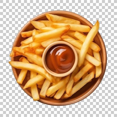 Frites Dorées Avec Ketchup Dans Un Bol Isolé Sur Fond Transparent PSD