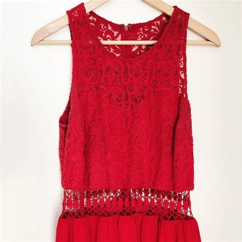 Sugarlips Dresses Sugarlips Red Lace Cutout Maxi Dress Size Medium