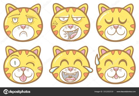 Lindo animal gato emoticonos ilustración conjunto Vector de stock por