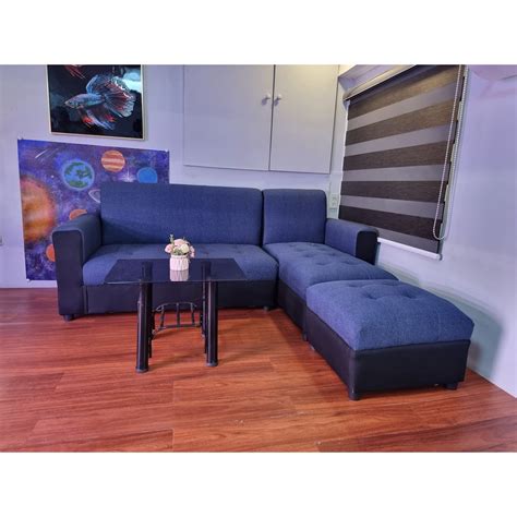 L Shape Sala Set With Center Table Blue Shopee Philippines