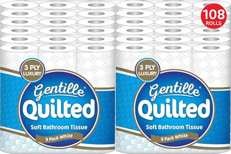 Gentille Quilted Bathroom Tissue Rolls Luxury 3 Ply Toilet Paper Soft