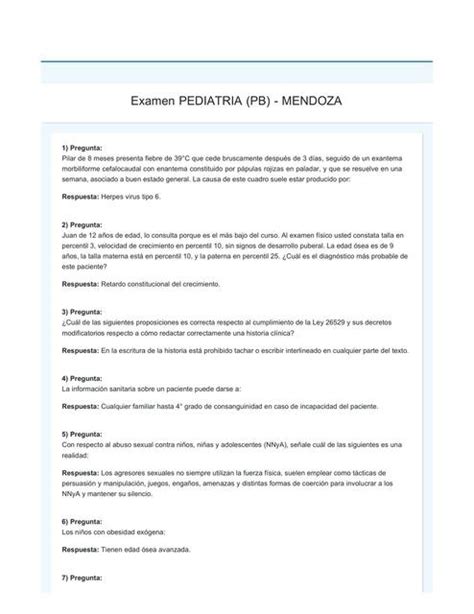 Examen de Pediatría Medicina y Farmacia uDocz