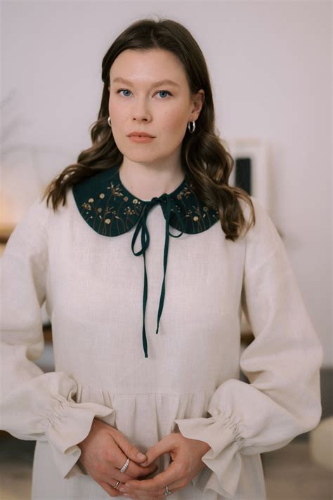 Detachable Peter Pan Collar With Hand Embroidery Removable Bib Linen