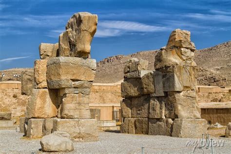 Ruins Of Apadana And Tachara Palace Behind Stairway With Bas Adesivos