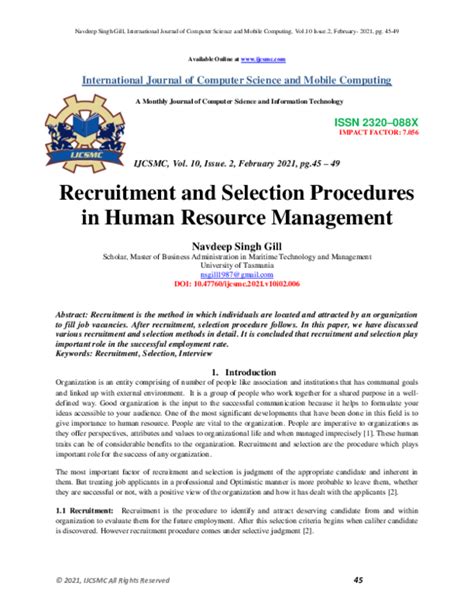 Pdf Recruitment And Selection Procedures In Human Resource Management﻿