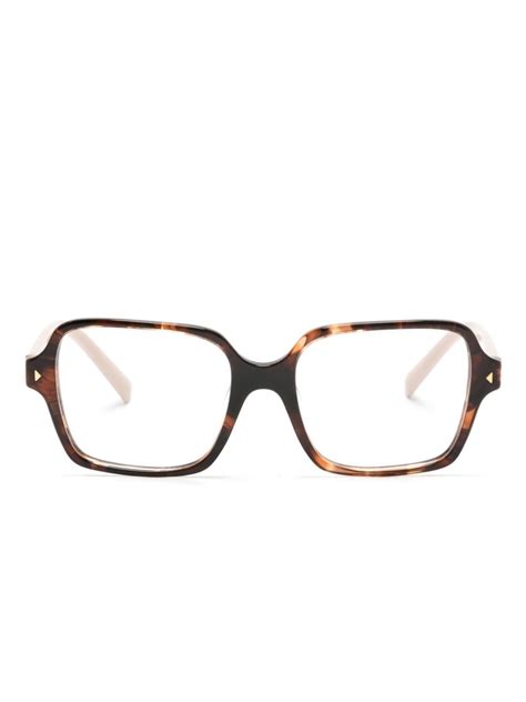 Prada Eyewear Logo Print Square Frame Glasses Farfetch