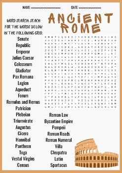 Ancient Rome Word Search Puzzle Worksheet Activity By Puzzles For Everyone