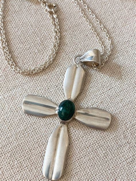 Vintage Cross Necklace Sterling Gem