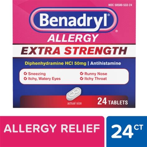 Benadryl Extra Strength Allergy & Cold Relief Tablets Diphenhydramine HCl, 24 ct - Kroger