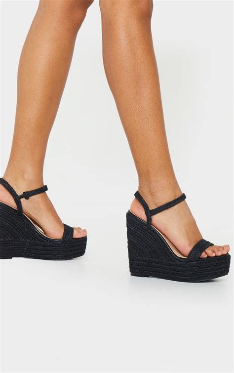 Black Espadrille Wedges | Shoes | PrettyLittleThing