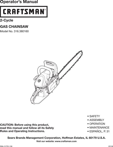 Craftsman 316380160 Sears User Manual Chainsaw Manuals And Guides 1608011l