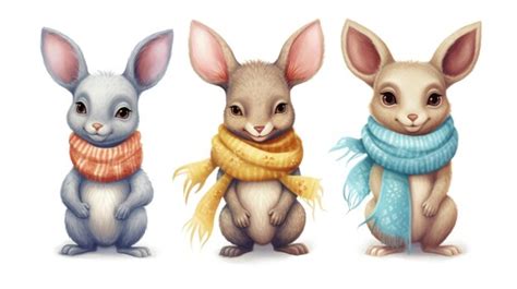 Premium Photo A Drawing Of Three Rabbits Wearing Scarves And A Scarf