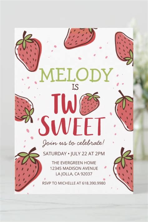 Berry Sweet Strawberry Birthday Party Invitation Zazzle Artofit