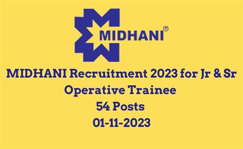 Midhani Recruitment For Jr Sr Operative Trainee Posts