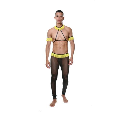 Male Stripper Costume - Sexy Dancer Wear 6 Pieces Set - See Thru Trans
