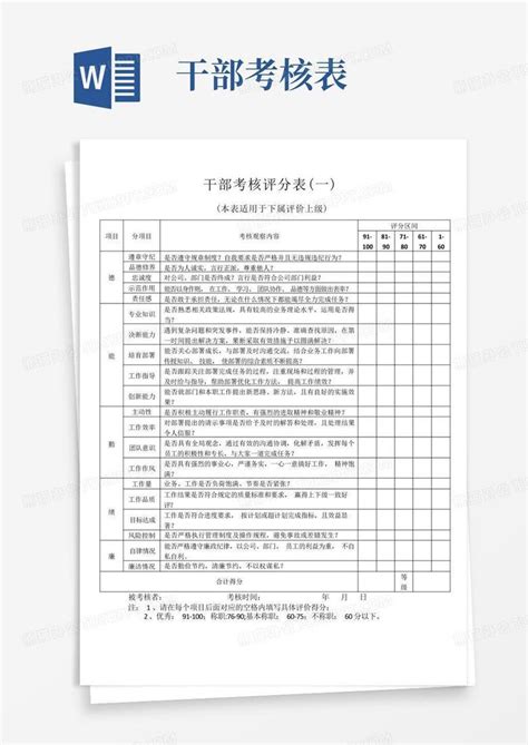 干部考核评分表word模板下载编号qdpvnomv熊猫办公