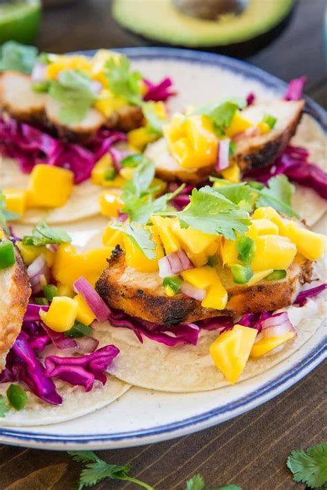 Grilled Chicken Tacos With Mango Salsa And Chipotle Sour Cream The