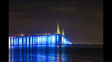 Time Lapse Video Of The Lighted Sunshine Skyway Bridge At Night During