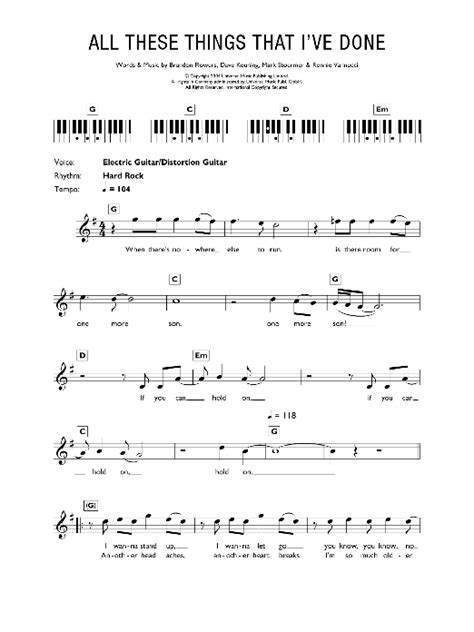 The Killers All These Things That I Ve Done At Stanton S Sheet Music