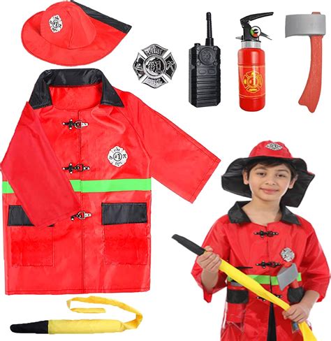 Satkull Kids Fire Chief Costume Halloween Fireman Dress Up