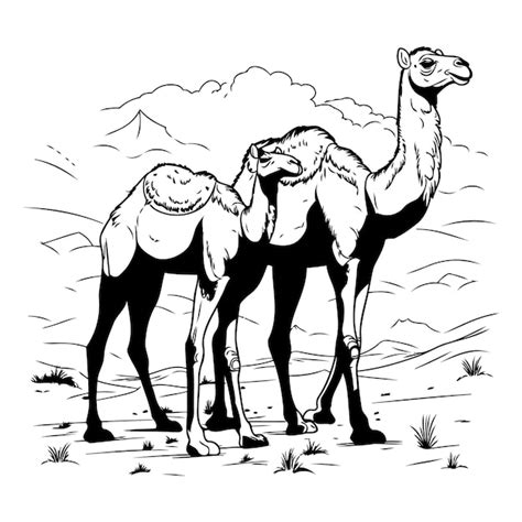 Camelo No Deserto Ilustra O Vetorial Em Preto E Branco Para Livro De