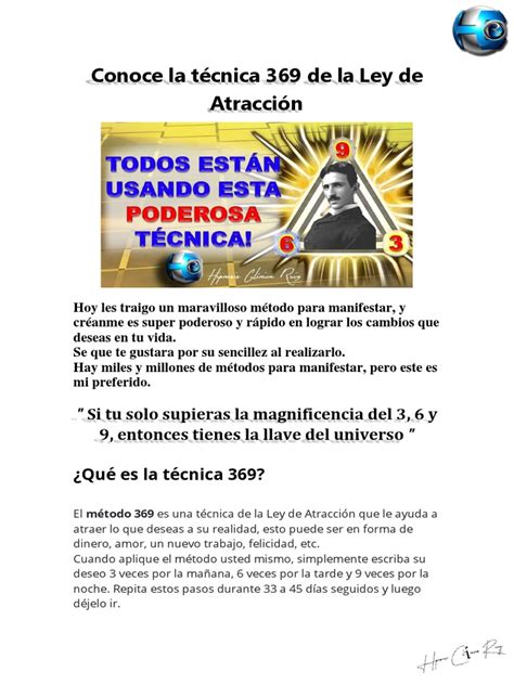 Conoce La Técnica 369 De La Ley De Atracción Pdf Nikola Tesla Universo